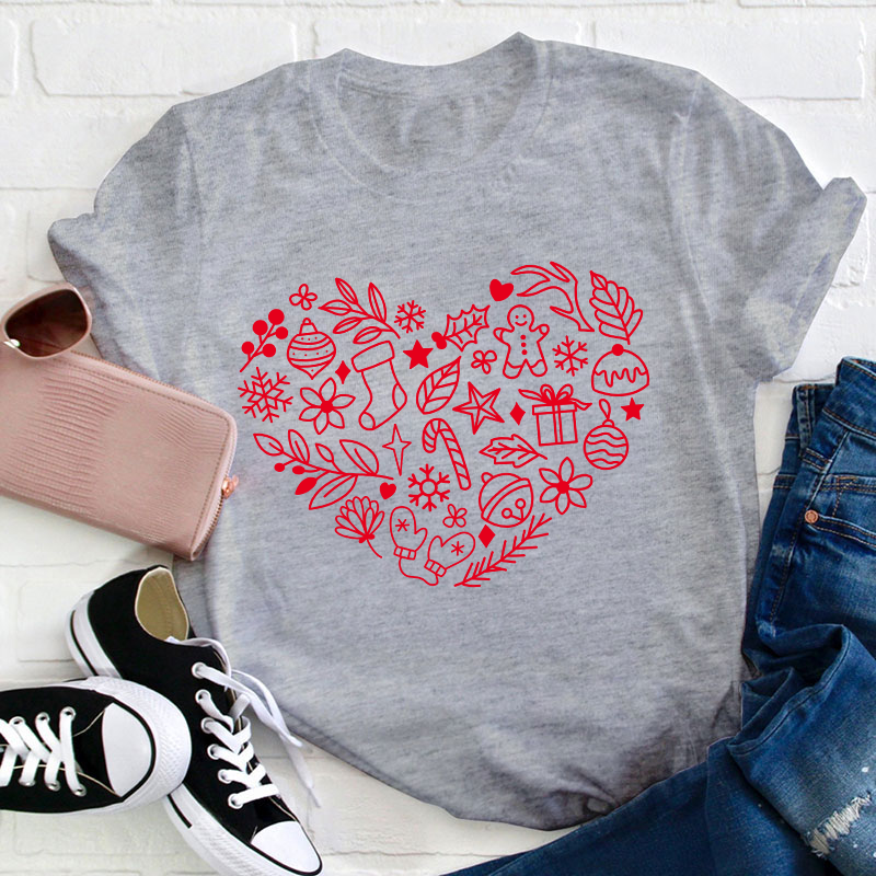 Christmas Heart Teacher T-Shirt