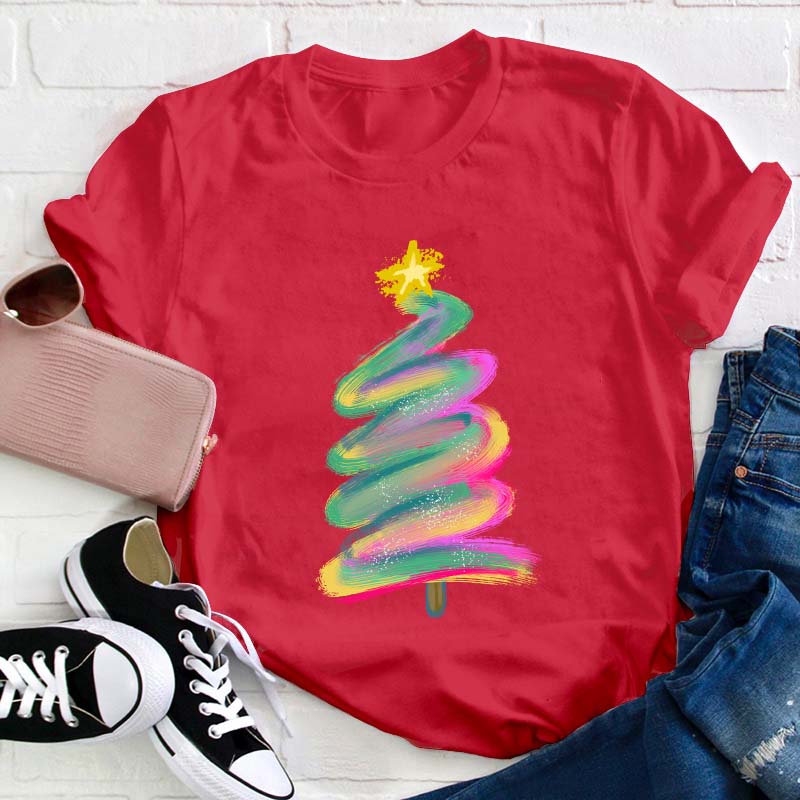 Colorful Graffiti Christmas Tree Teacher T-Shirt