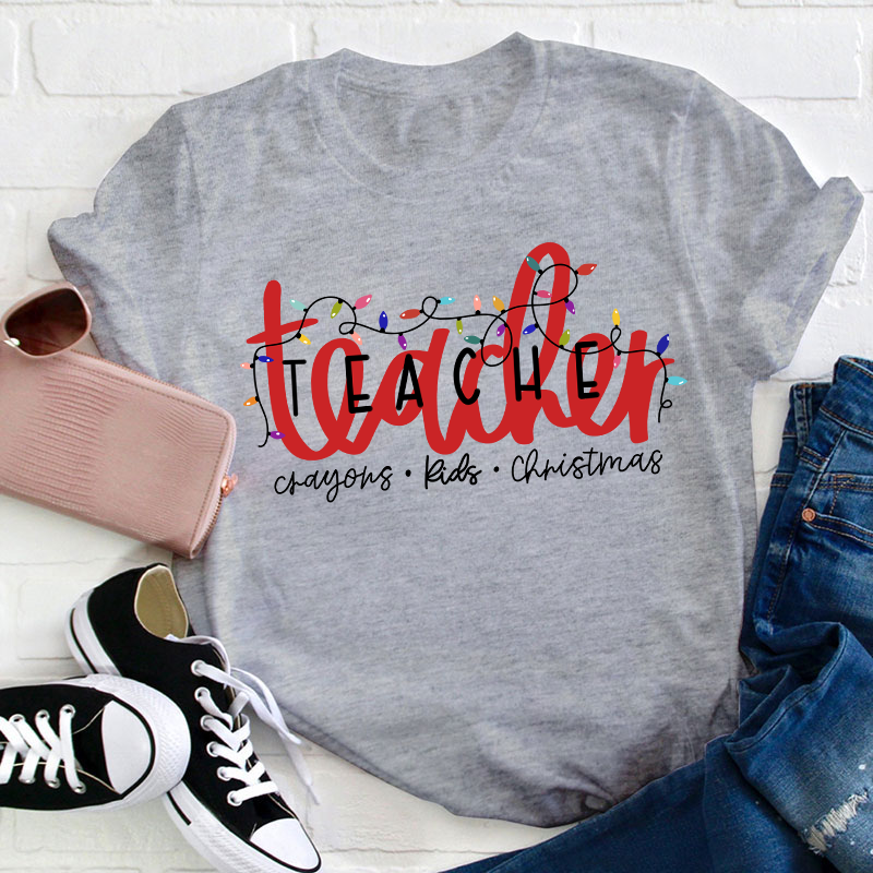 Crayons Kids Christmas Teacher T-Shirt