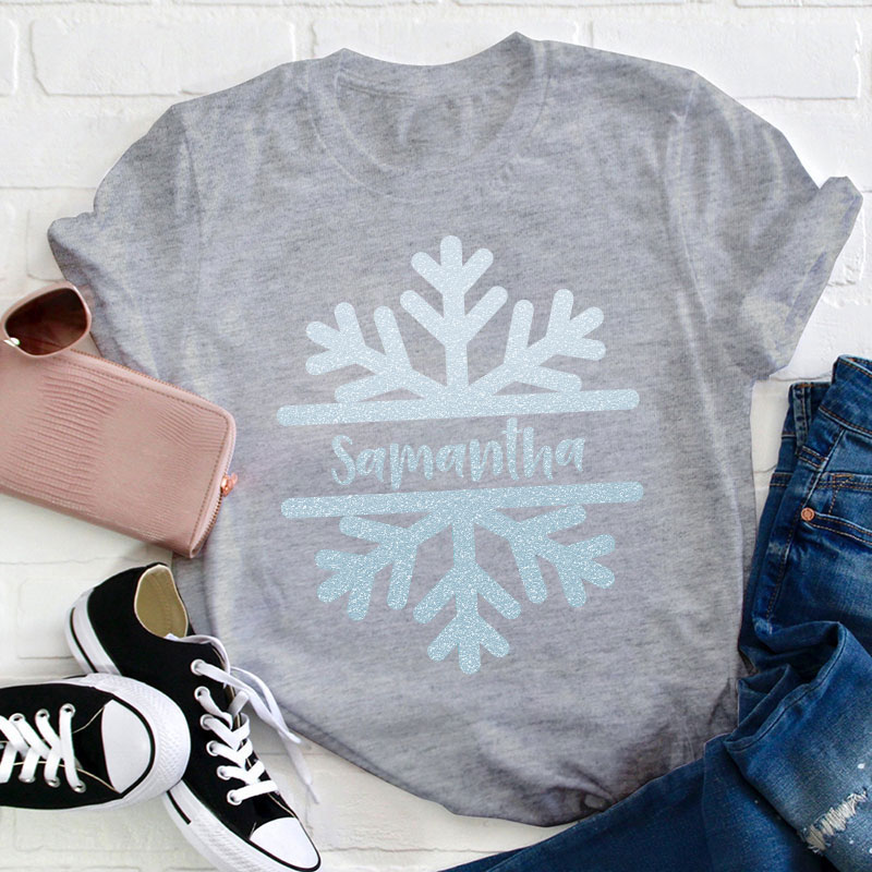 Personalized Name Christmas Snowflake Teacher T-Shirt