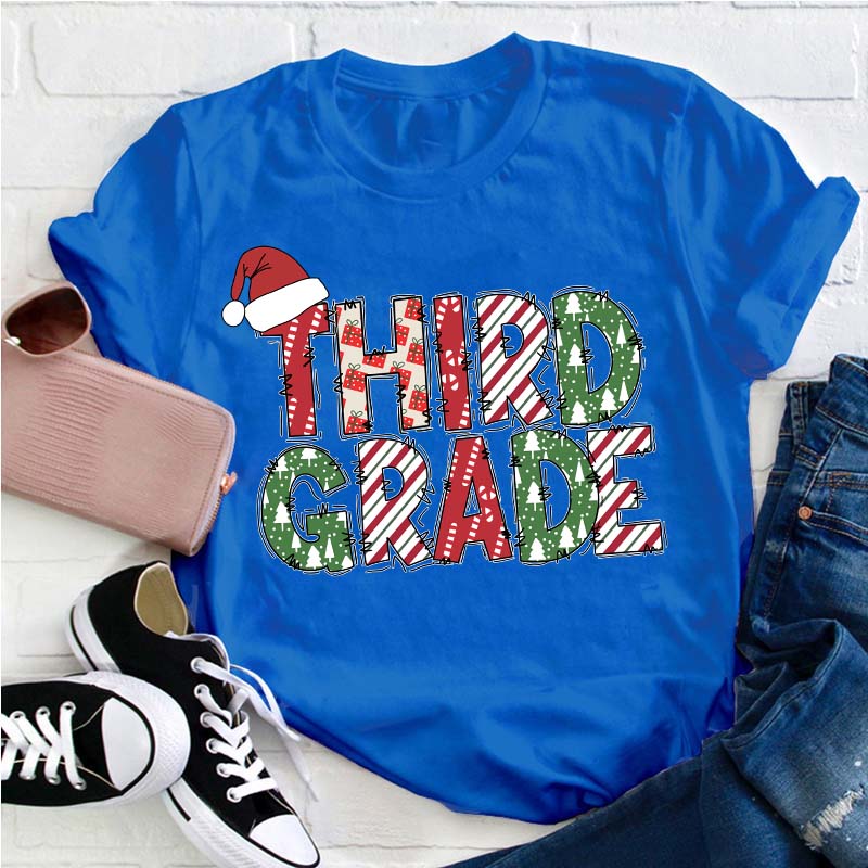 Personalized Grade Christmas Crew Teacher T-Shirt