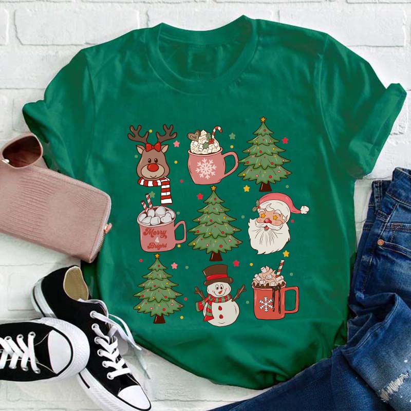 Cute Christmas Elements Teacher T-Shirt