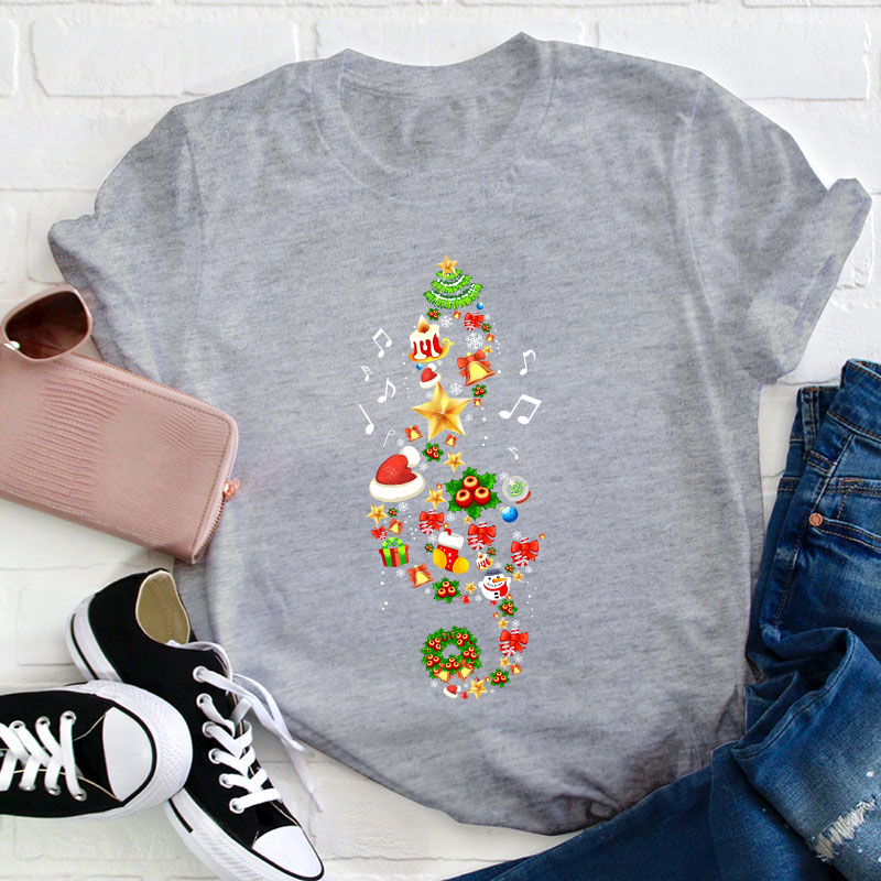 Christmas Tree With Music Notes Teacher T-Shirt