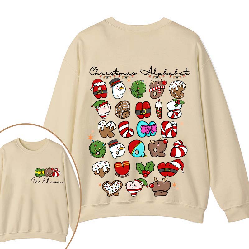 Personalized Christmas Alphabet Teacher Two Sided Sweatshirt