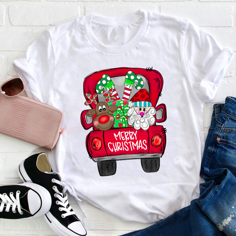 Merry Christmas Truck Teacher T-Shirt