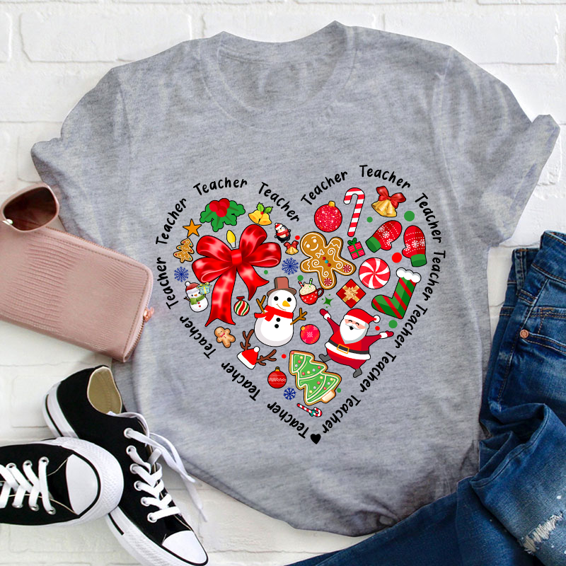 Merry Christmas Heart Teacher T-Shirt