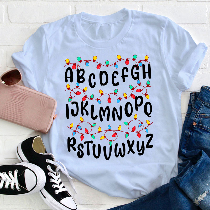 Colorful Christmas Light Alphabet Teacher T-Shirt