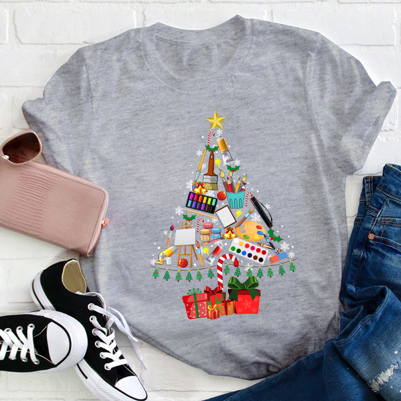 Draw A Christmas Tree Teacher T-Shirt