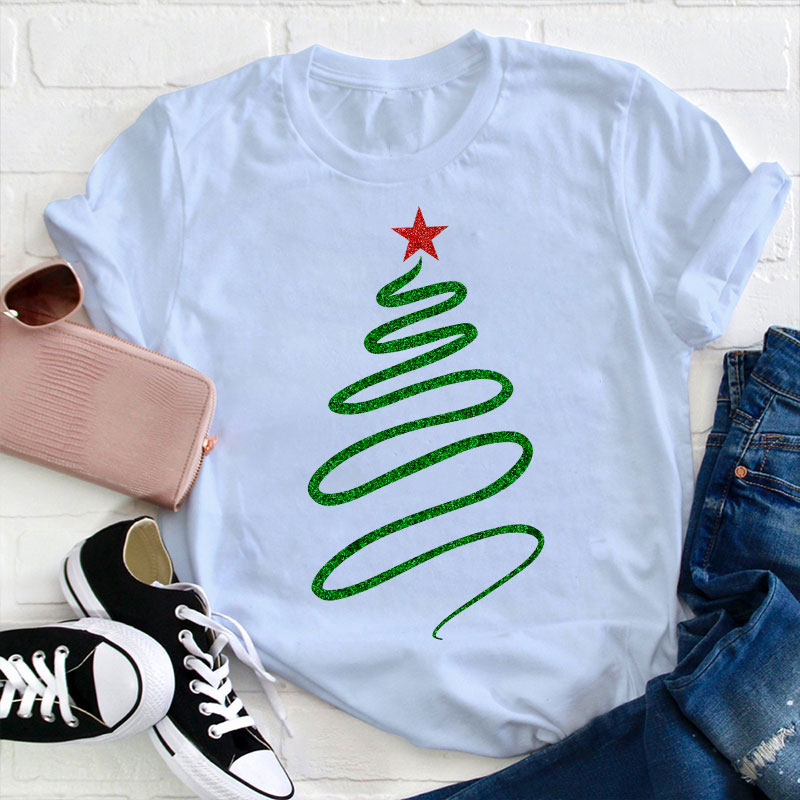 Draw A Sparkling Christmas Tree Teacher T-Shirt