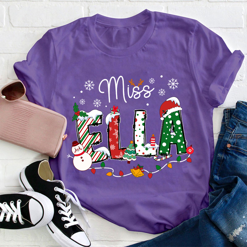 Personalized Name Christmas Crew Teacher T-Shirt