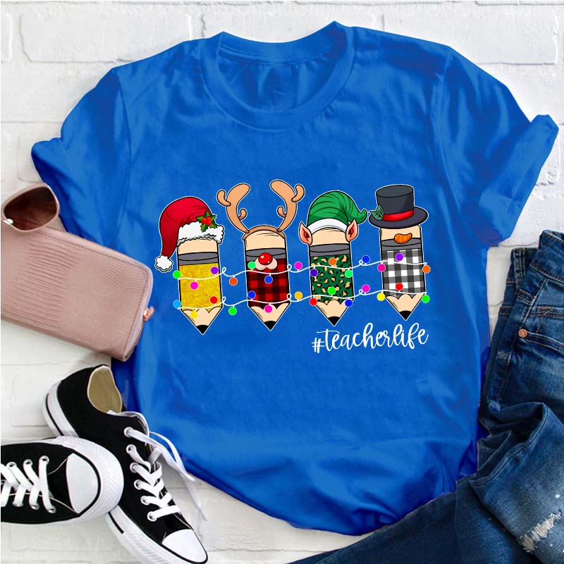 Pencil Christmas Teacher T-Shirt