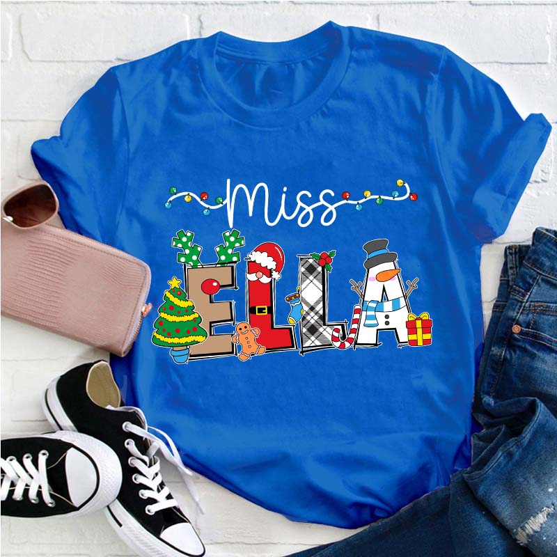 Personalized Name Cute Christmas Elements Teacher T-Shirt