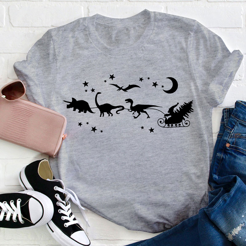 Christmas Dinosaur Sleigh Ride Teacher T-Shirt