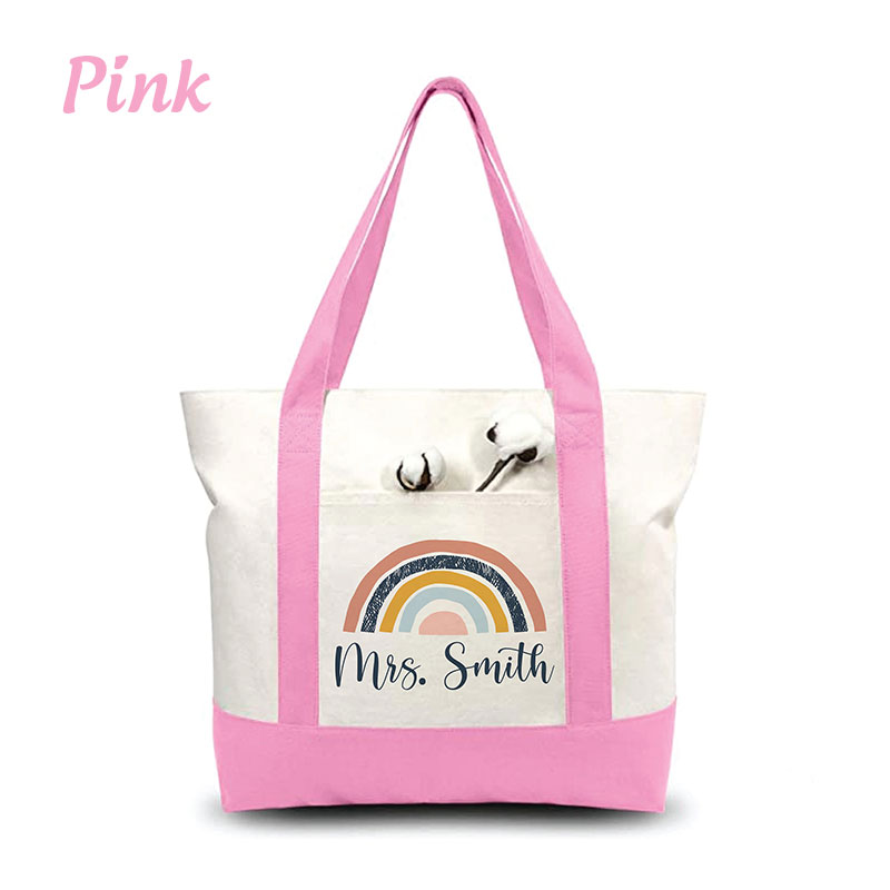 Personalized Name Rainbow Color Block Tote Bag