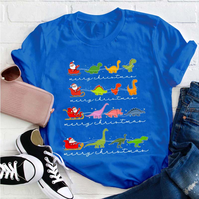 Dinosaur Chirstmas Tree Teacher T-Shirt