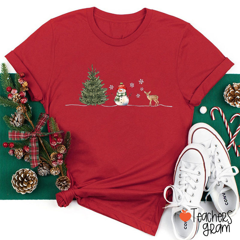 Christmas Tree Snowman Deer Teacher T-Shirt