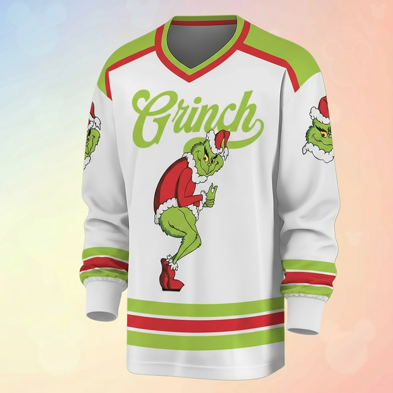 Personalized Number Green Guy Stealing Christmas Teacher Long Sleeve Jersey