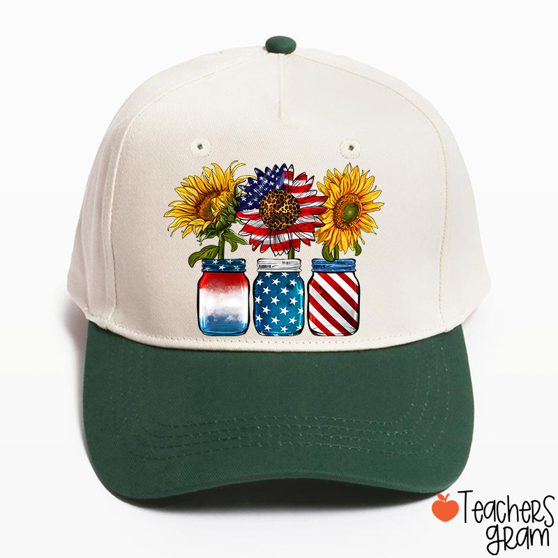 America Sunflower Teacher Baseball Cap