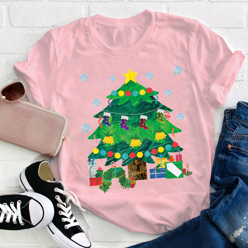 Caterpillar Under The Christmas Tree Teacher T-Shirt