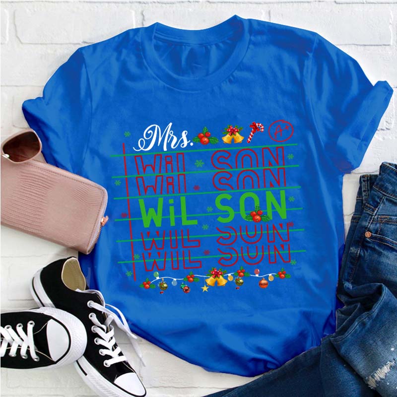 Personalized Christmas Name Teacher T-Shirt