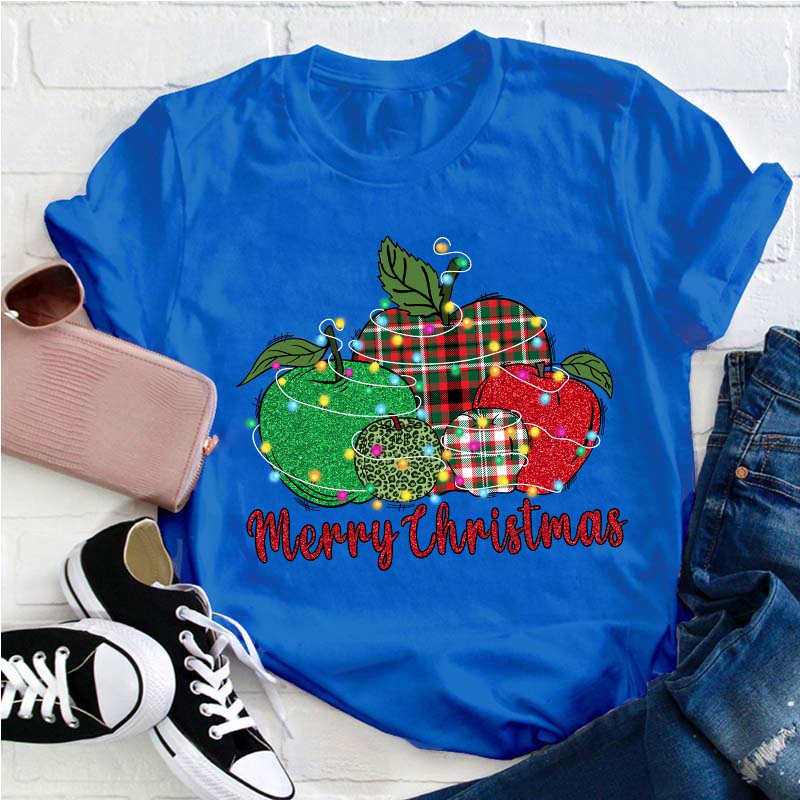 Christmas Apples Surrounded By Lights Teacher T-Shirt