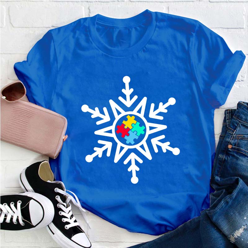 Autism Awareness Snowflake Teacher T-Shirt