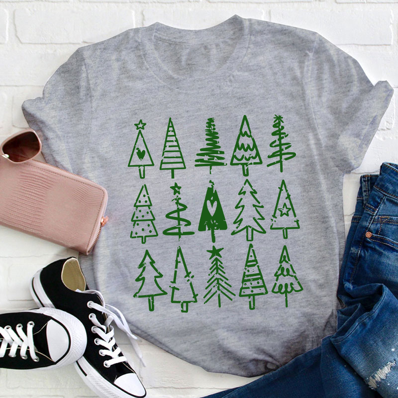 Assorted Christmas Trees Teacher T-Shirt
