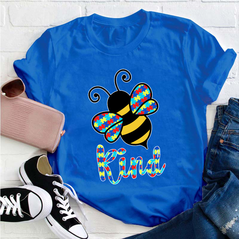 Bee Kind Colorful Puzzle Teacher T-Shirt