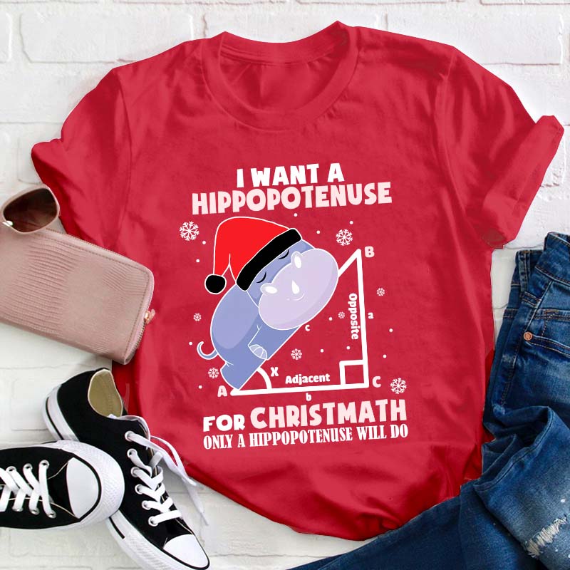 I Want A Hippopotenuse For Christmas Teacher T-Shirt