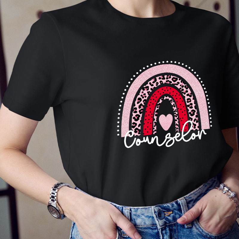 Personalized Pink Rainbow Teacher T-Shirt