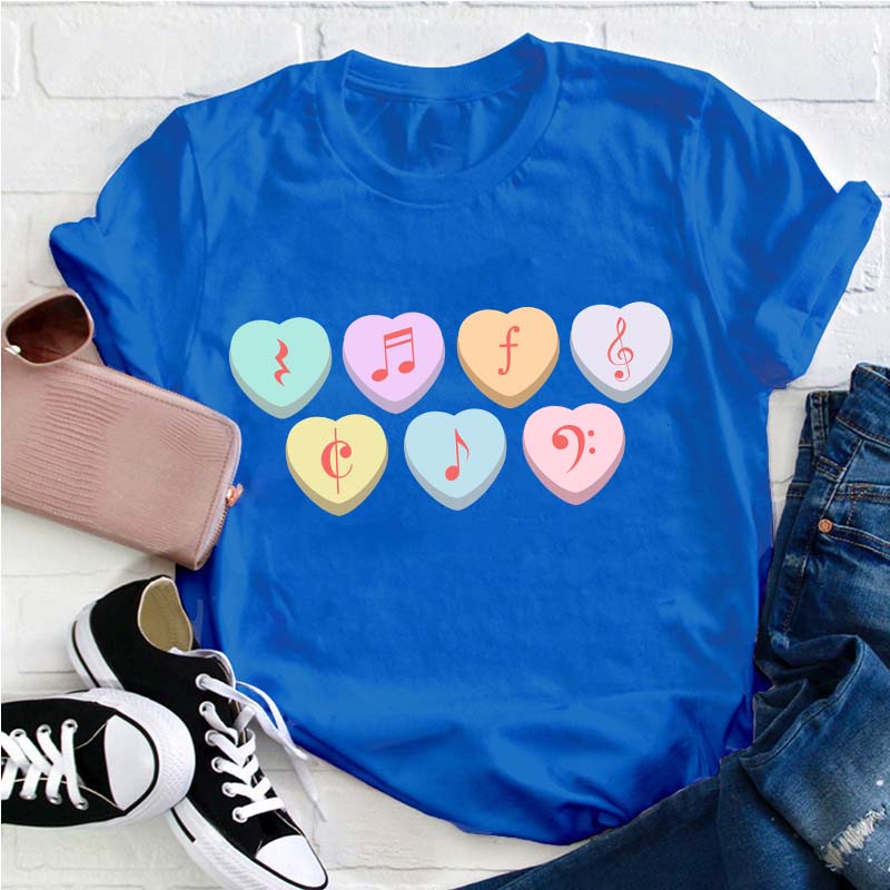 Music Note Heart Candy Teacher T-Shirt