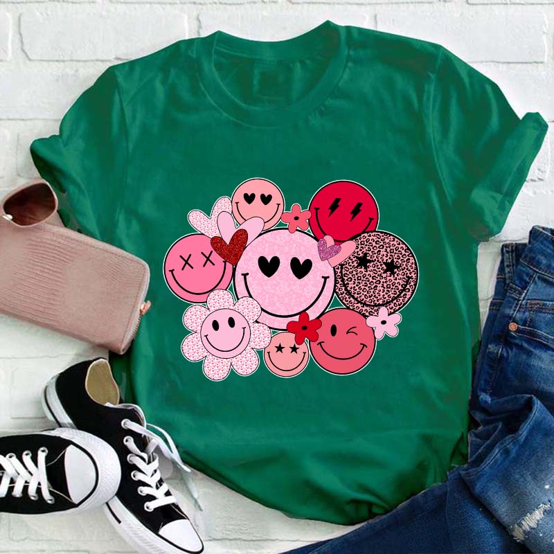 Valentines Smiley Faces Teacher T-Shirt