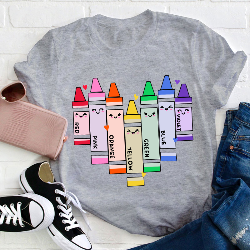 Colorful Crayons Heart Teacher T-Shirt