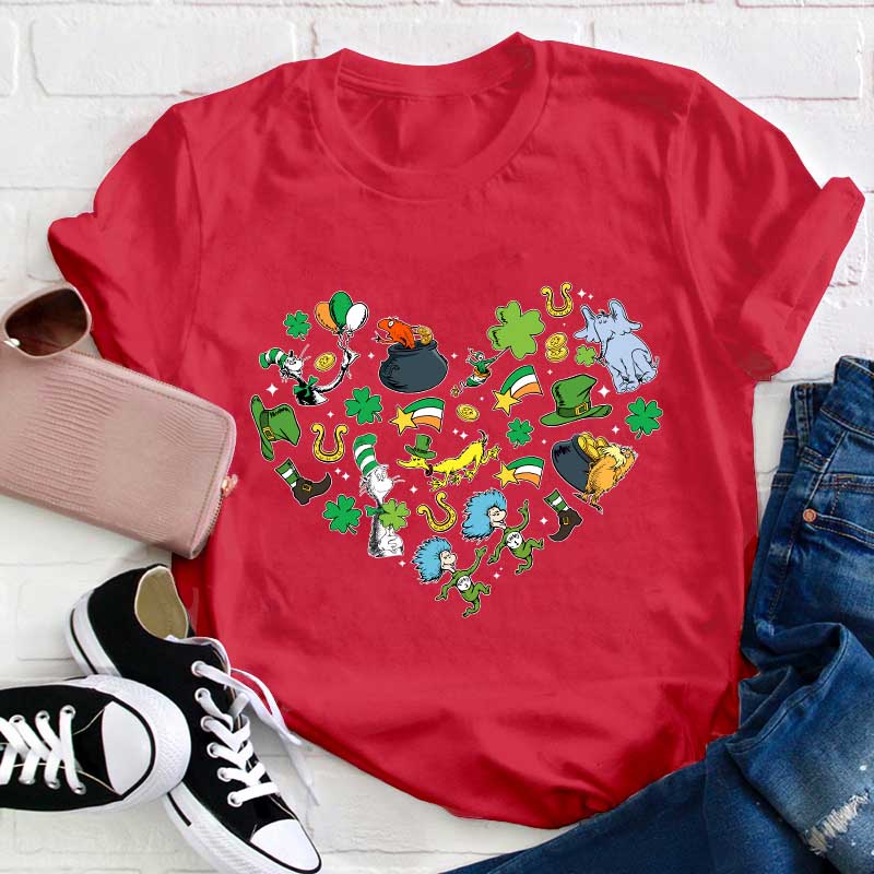 St Patrick Day Love Heart Teacher T-Shirt