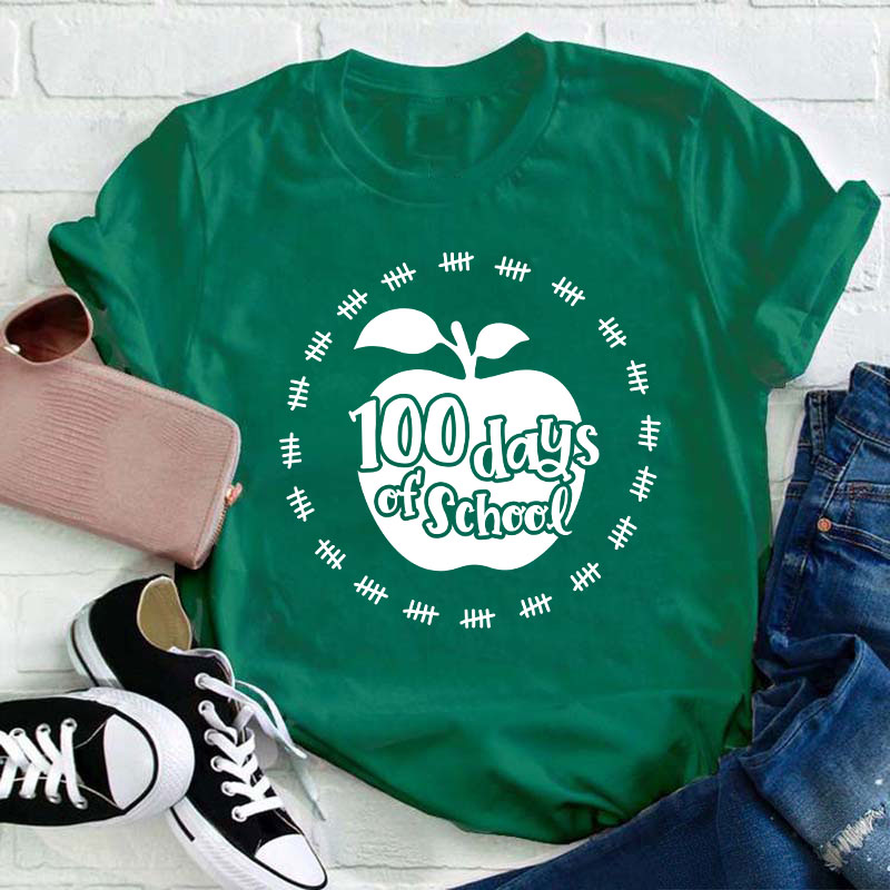 100 Days Of School Apple Teacher T-Shirt