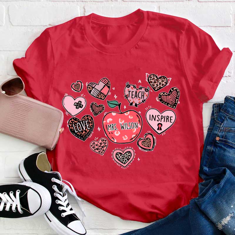 Personalized Teach Love Inspire Heart Teacher T-Shirt