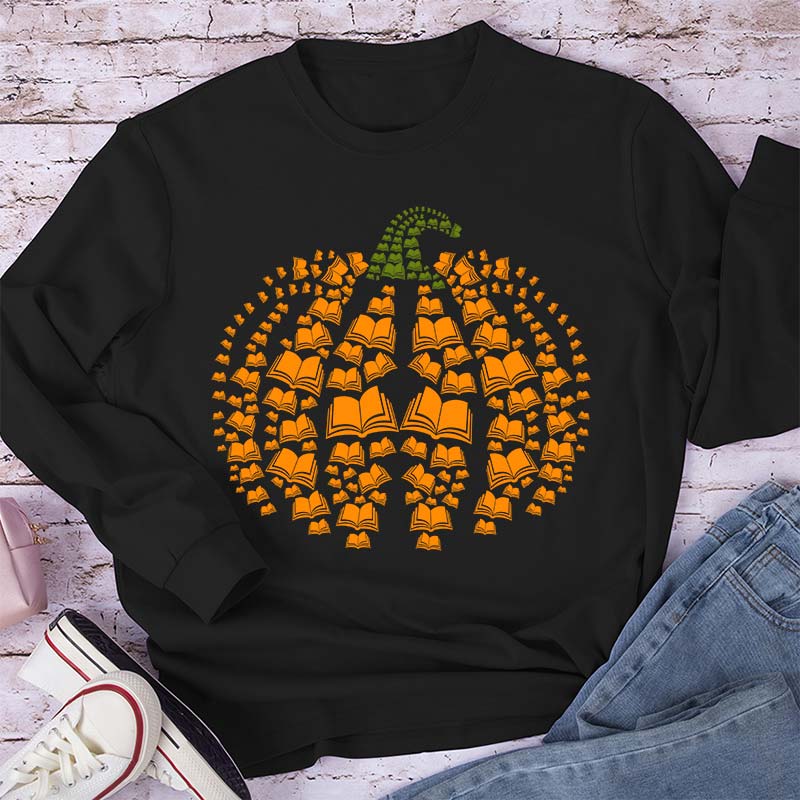 Halloween Pumpkins And Books Teacher Long Sleeve T-Shirt