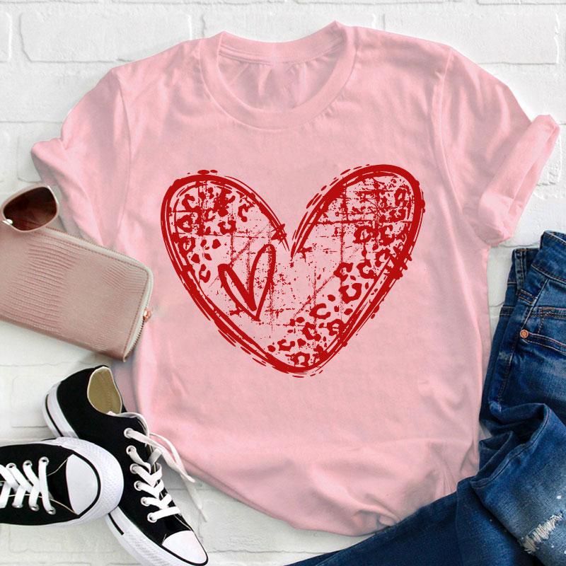 Leopard Love Heart Teacher T-Shirt