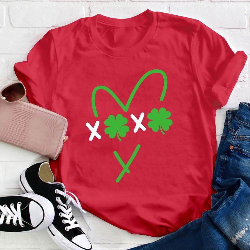Vibrant Xoxo Four Leaf Clover Heart Teacher T-Shirt