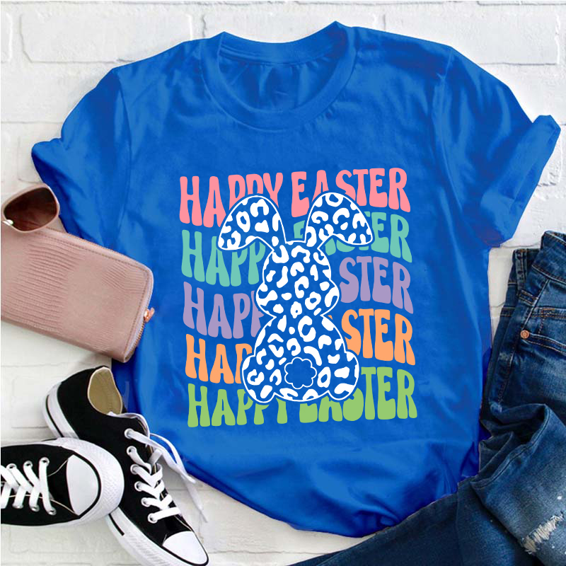 Happy Easter Leopard Bunny Teacher T-Shirt