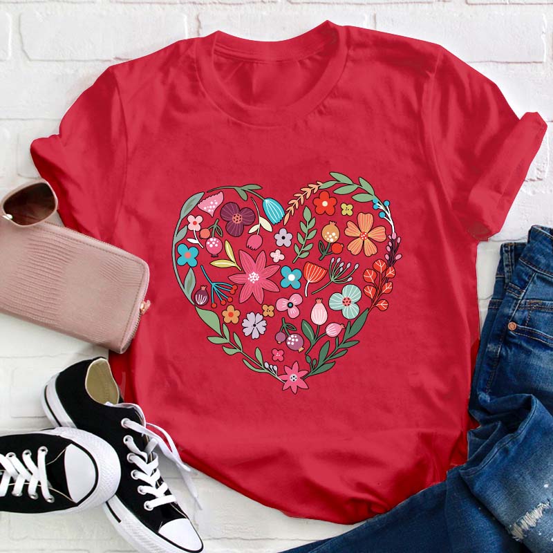 Flower Heart Teacher T-Shirt