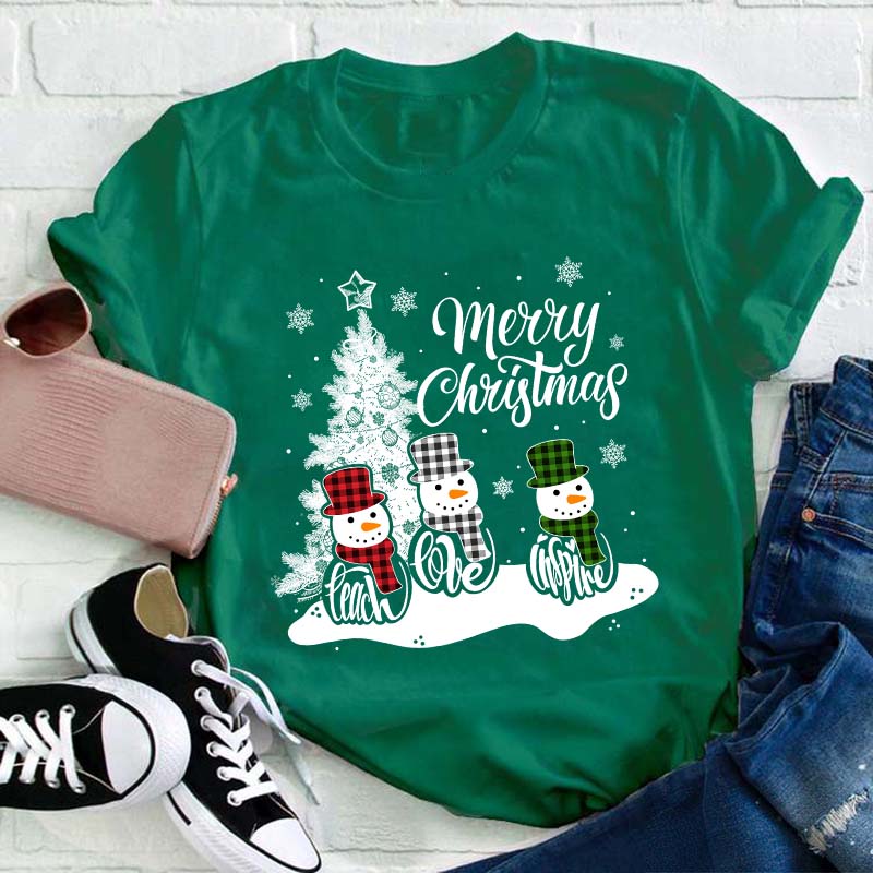 Merry Christmas Teach Love Inspire Teacher T-Shirt