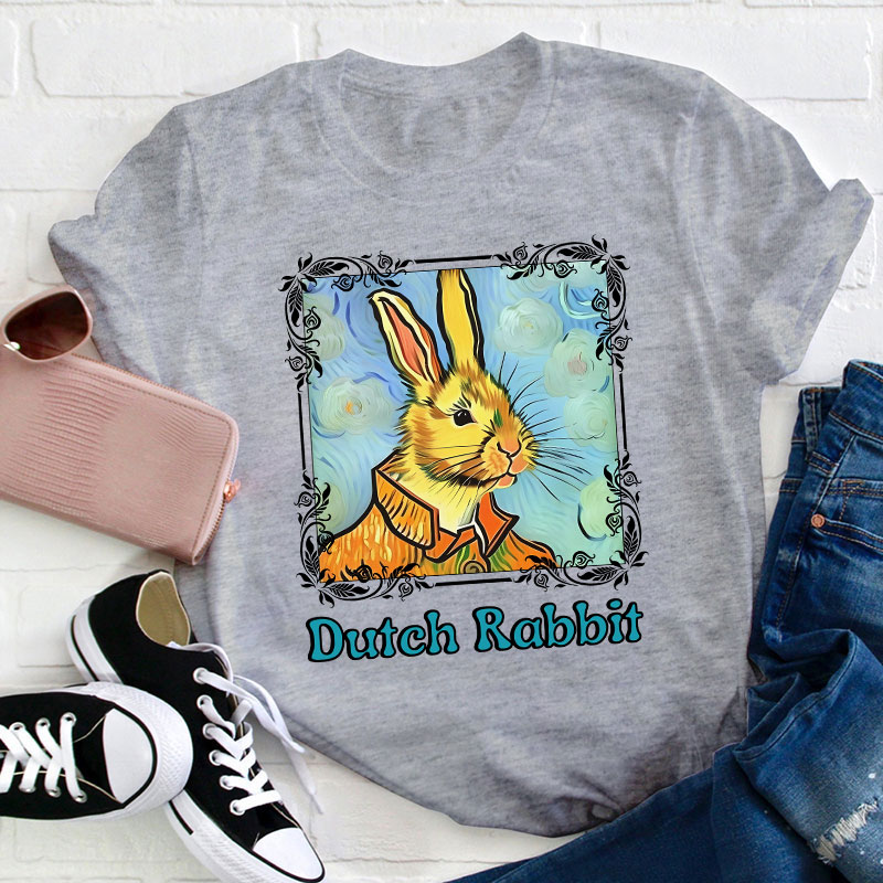 Easter Bunny Portrait In Oil Painting Style Teacher T-Shirt
