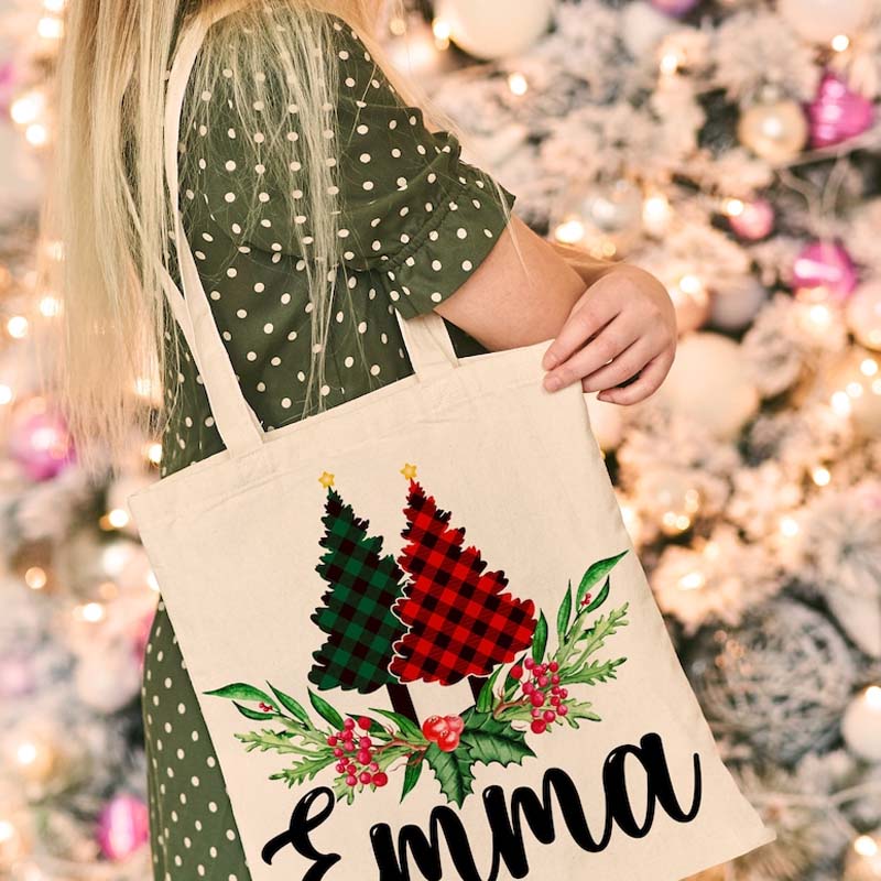 Personalized Christmas Santa Snowman Penguin Reindeer Tree Teacher Tote Bag
