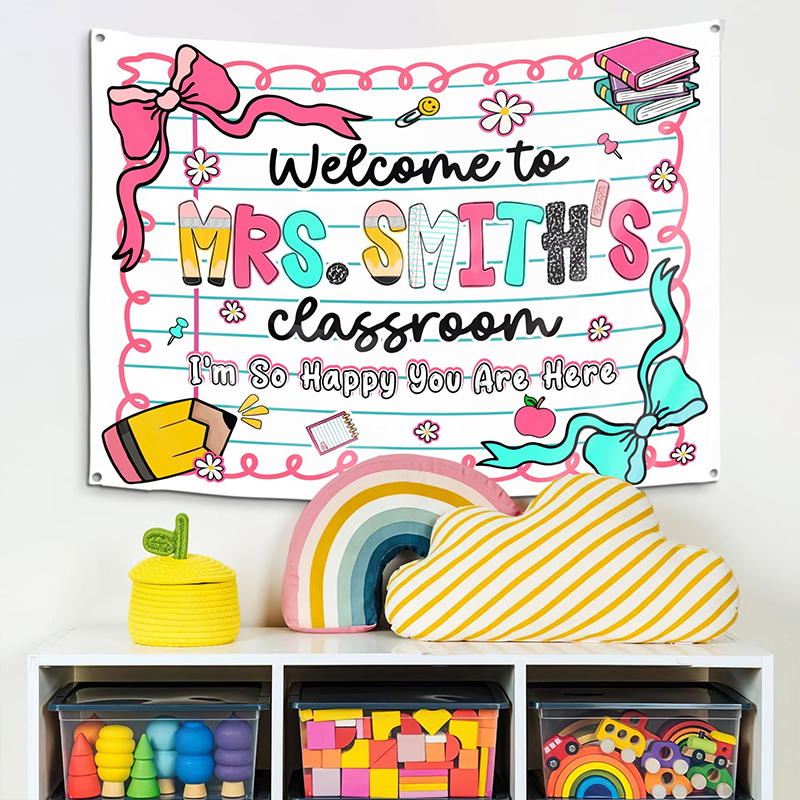 Personalized Name I'm So Happy You Are Here Teacher Classroom Tapestry