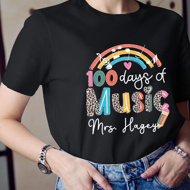 Personalized Name 100 Days Of School Music Teacher T-Shirt