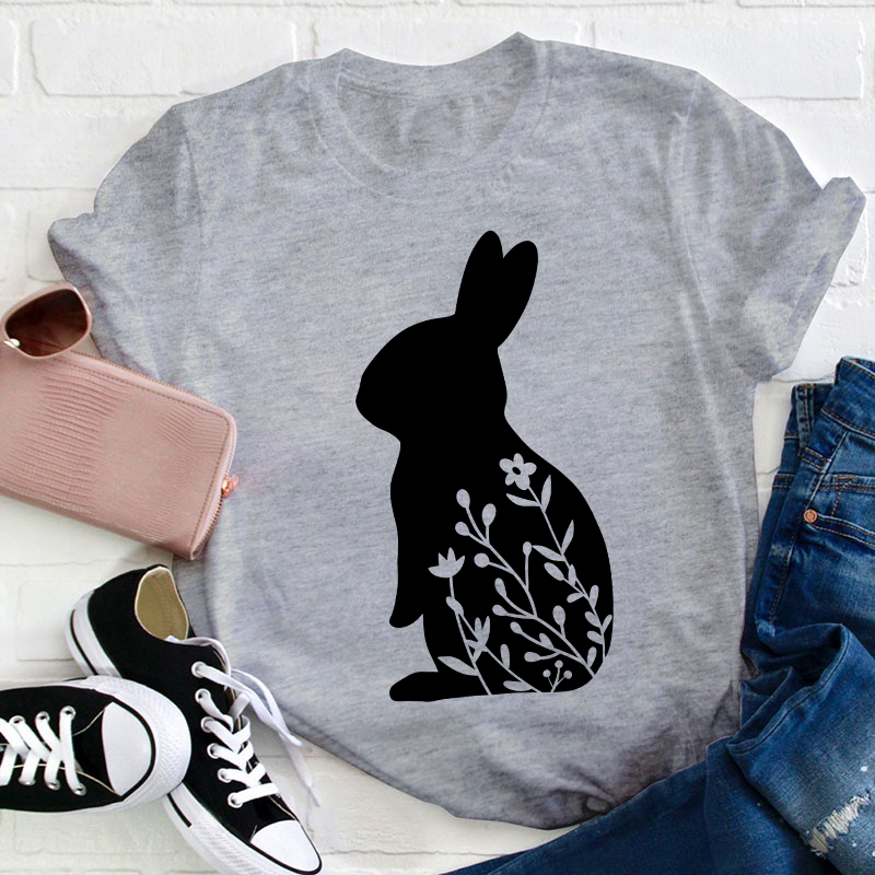 Floral Rabbit Teacher T-Shirt