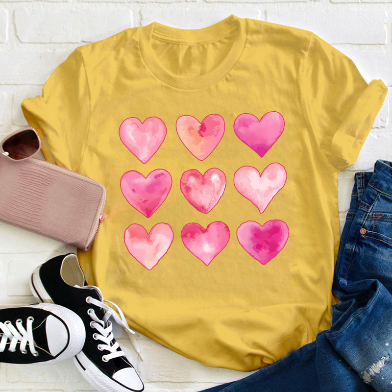 Nine Pink Hearts Teacher T-Shirt