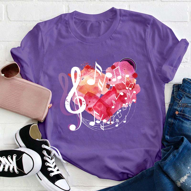 Pink Heart Love Song Teacher T-Shirt