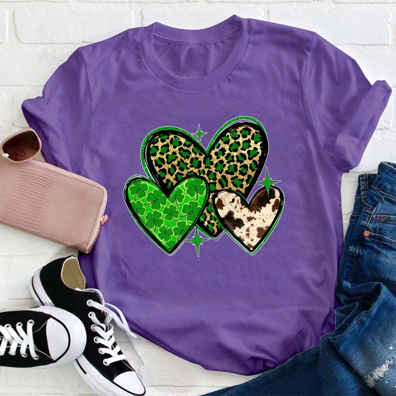 St.Patricks Leopard Heart Teacher T-Shirt